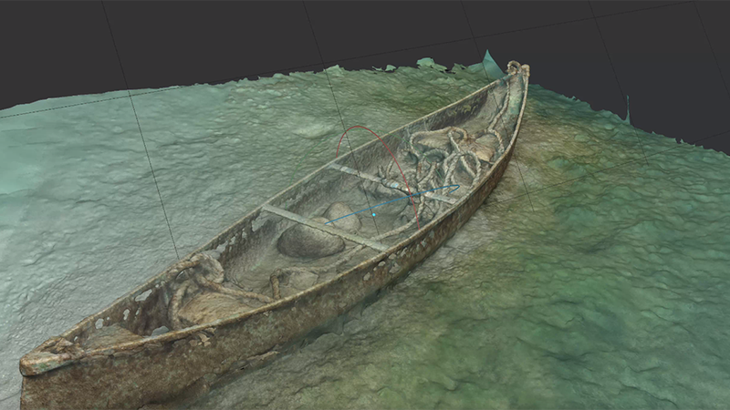 ROV photogrammetry - 3D model of canoe underwater.