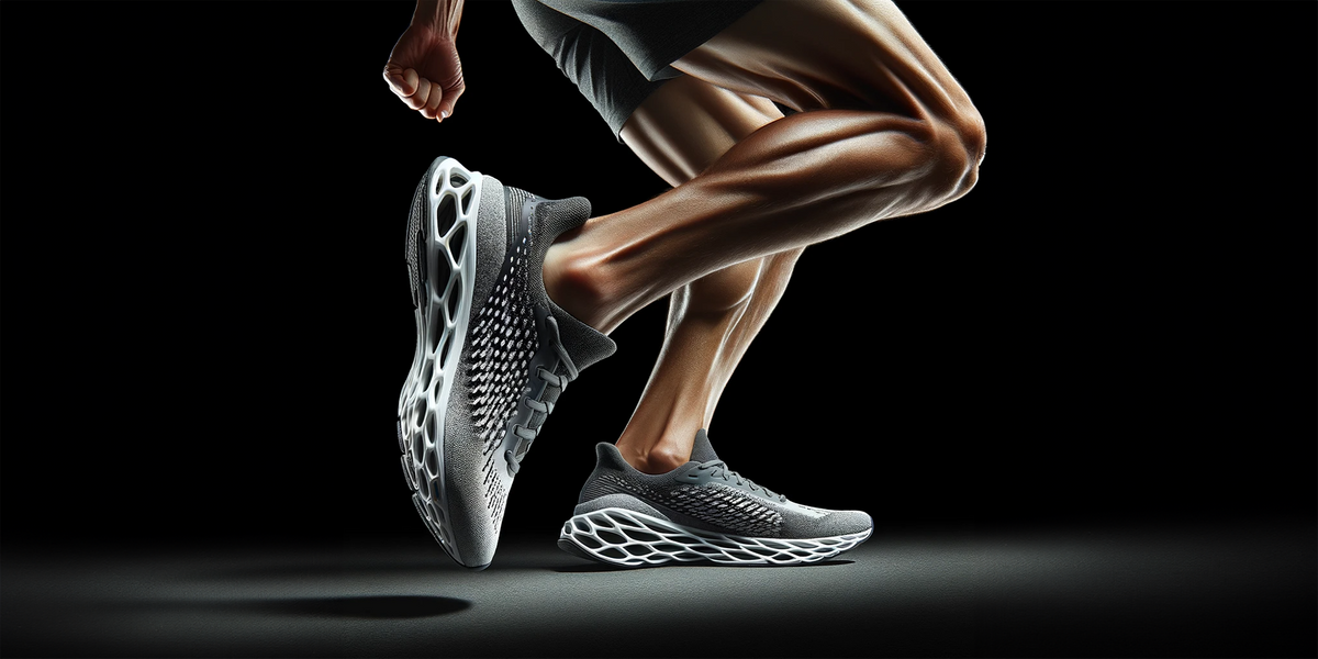 Conceptualisation of a running shoe made out of a metamaterial. AI generated with DALL-​E   (Visualisation: ETH Zurich)