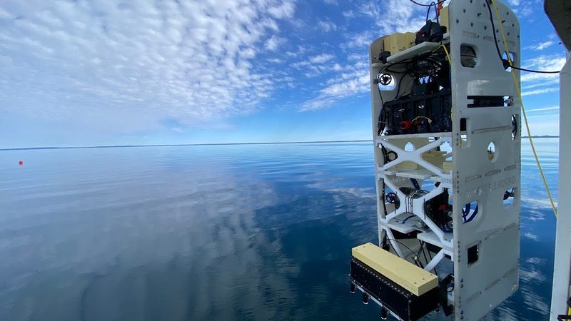 The Eureka 1 autonomous underwater vehicle. The prototype is a full-scale, artificially intelligent deep sea mineral harvesting system. Image credit: Impossible Metals. 