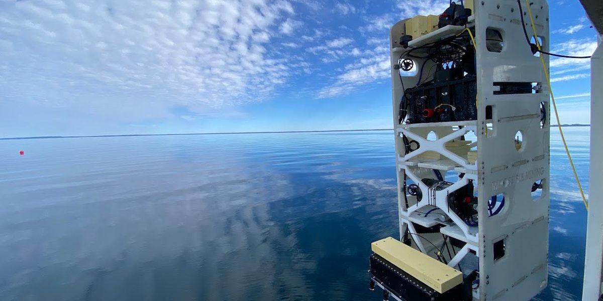 The Eureka 1 autonomous underwater vehicle. The prototype is a full-scale, artificially intelligent deep sea mineral harvesting system. Image credit: Impossible Metals. 