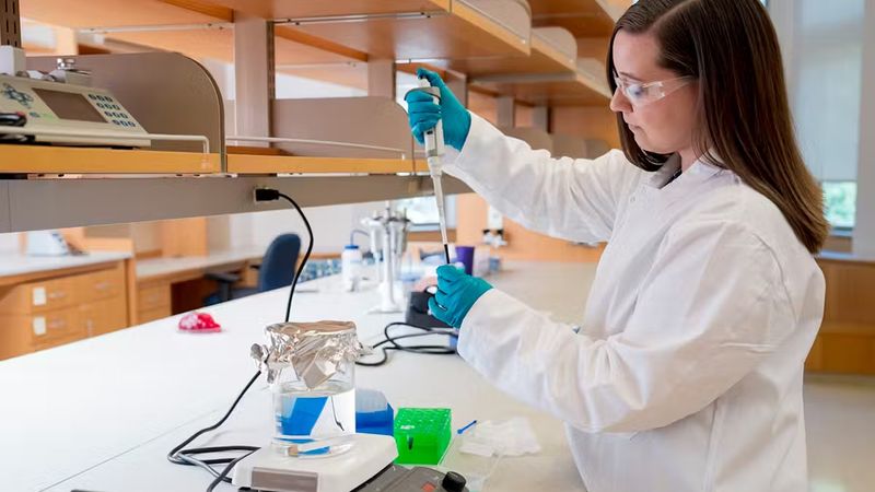 Anna Goestenkors, a doctoral student in Alexandra Rutz’s lab, fabricates novel granular hydrogels composed of microparticles that could be injected into the body, spread over tissues or used to encapsulate cells and tissue all while being electronically conducting for monitoring and stimulating biological activity. (Credit: Anna Goestenkors)