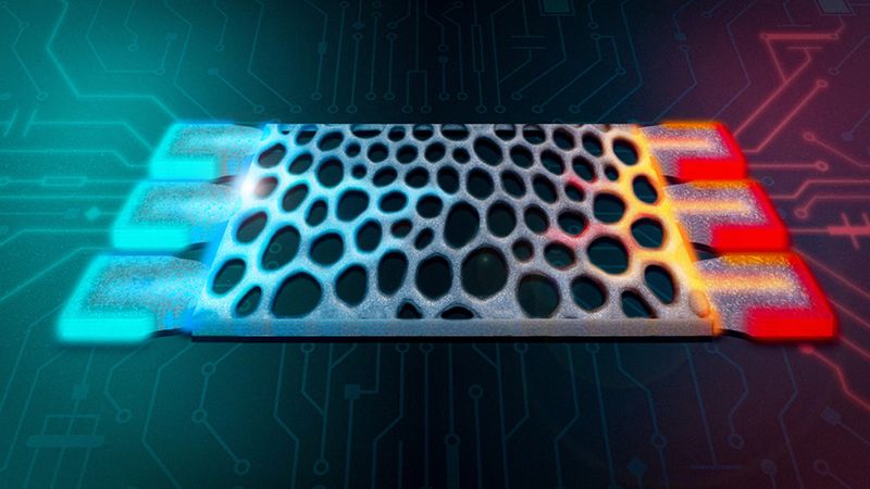 This artistic rendering shows a thermal analog computing device, which performs computations using excess heat, embedded in a microelectronic system. Image: Jose-Luis Olivares, MIT