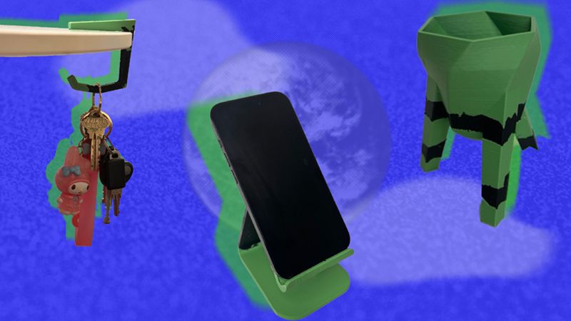 A new software and hardware toolkit called SustainaPrint can help users strategically combine strong and weak filaments to achieve the best of both worlds. Instead of printing an entire object with high-performance plastic, the system analyzes a model, predicts where the object is most likely to experience stress, and reinforces those zones with stronger material. Image: Alex Shipps/MIT CSAIL, using assets from Pixabay and the researchers.