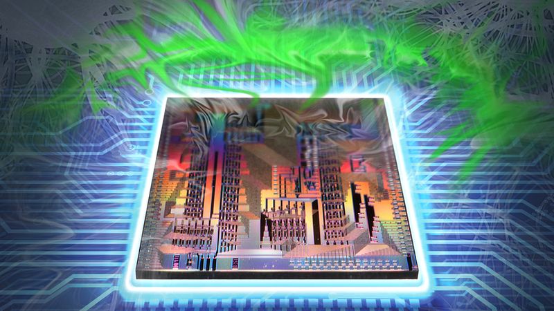 Researchers demonstrated a fully integrated photonic processor that can perform all key computations of a deep neural network optically on the chip, which could enable faster and more energy-efficient deep learning for computationally demanding applications like lidar or high-speed telecommunications. Image: Sampson Wilcox, Research Laboratory of Electronics.