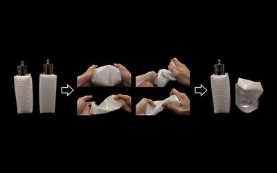 Woven metamaterials inspired by baskets for stiff, resilient robots