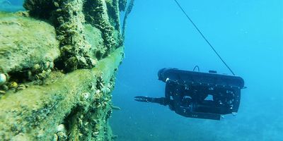 Deep Trekker PIVOT ROV investigating a shipwreck.