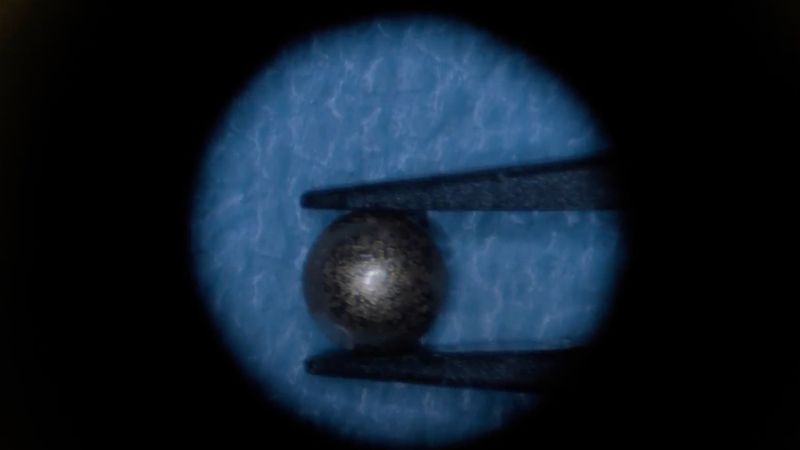 A small, bead-like magnet used in a new approach to measuring muscle position. Image: Courtesy of the researchers