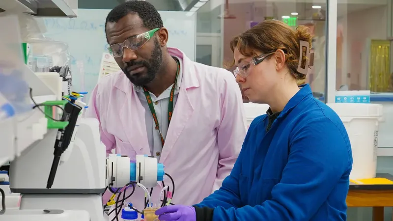 Chemical Engineering Assistant Professor William Tarpeh and PhD student Samantha Bunke in the Tarpeh lab. | Bill Rivard / Precourt Institute for Energy