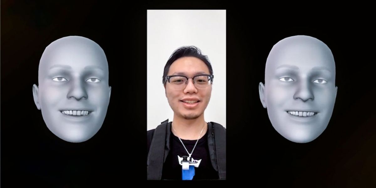 Facial recognition captured by a mobile phone camera (left), and facial reconstruction using NeckFace (right).