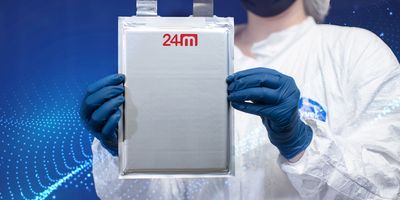 The MIT spinout 24M Technologies uses fewer materials to make its batteries than conventional lithium-ion cells. Courtesy of 24M Technology, edited by MIT News