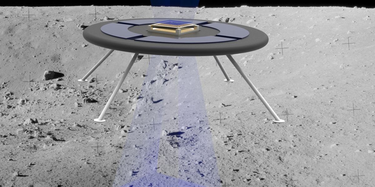 Caption:MIT aerospace engineers are testing a concept for a hovering rover that levitates by harnessing the moon’s natural charge. This illustration shows a concept image of rover.