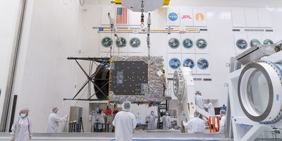 In late March of 2021, a main component of NASA’s Psyche spacecraft was delivered to JPL, where assembly, test, and launch operations are underway. Credit: NASA/JPL-Caltech