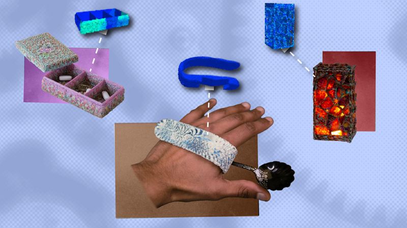 MIT CSAIL researchers have found a way to make real-world objects with AI, creating durable items that exhibit the user’s intended appearance and texture. Image: Alex Shipps/MIT CSAIL, with assets from the researchers and Pexels.