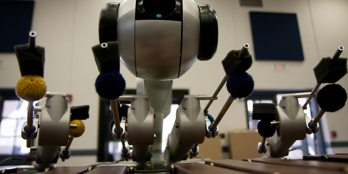 Shimon, a robot in the Center of Music Technology and School of Music.