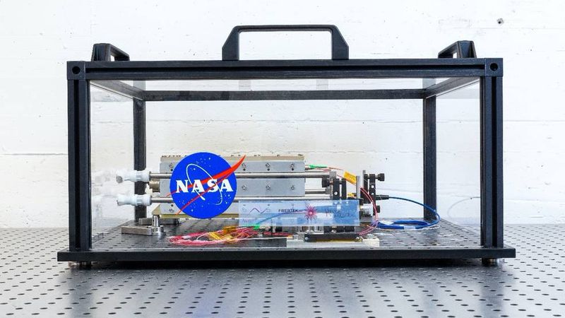 The first prototype of a laser sits on a testbed at the Swiss Center for Electronics and Microtechnology (CSEM), headquartered in Neuchâtel, Switzerland. CSEM will test and characterize the laser, which will be used to conduct gravitational wave experiments in space for the LISA mission. Credits: European Space Agency/CSEM