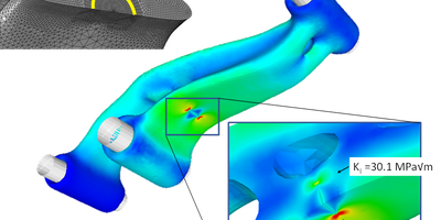 Analysis of a crack in the topology optimized lever.