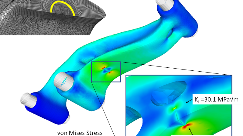 Analysis of a crack in the topology optimized lever.