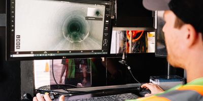 Operator conducting pipe inspection remotely.