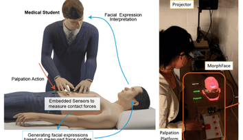 Robotic simulator for dynamic facial expression of pain in response to palpations