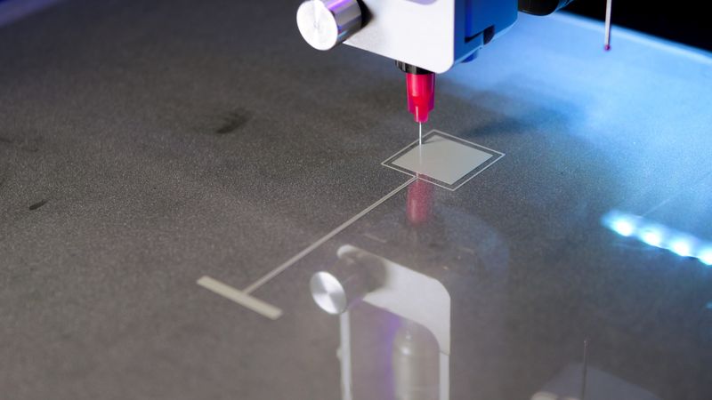 Voltera’s NOVA dispensing conductive silver ink for a flexible capacitive touch sensor.