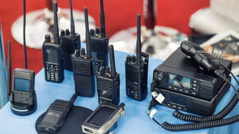 Different walkie-talkie radio sets on the table