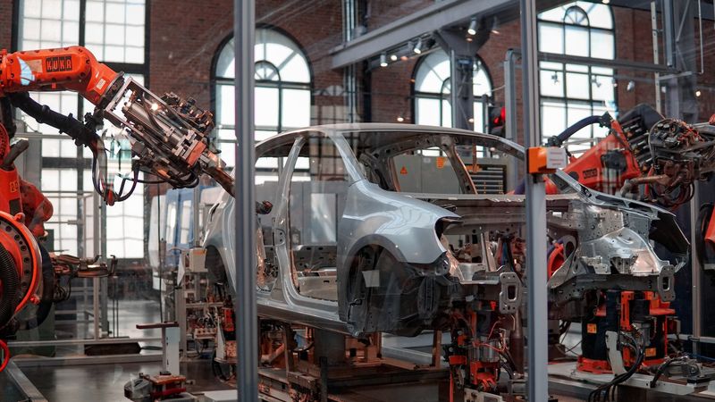 Automated car assembly with industrial robots