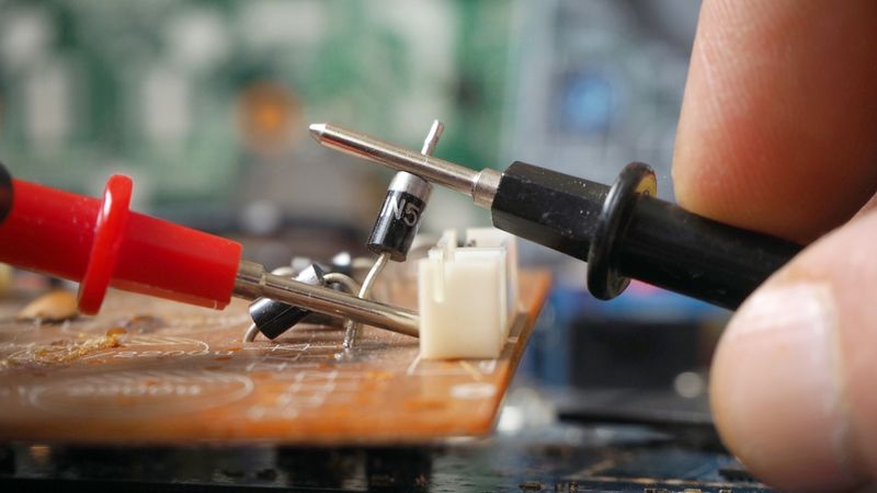 Technician Testing Diode on Printing Circuit Board