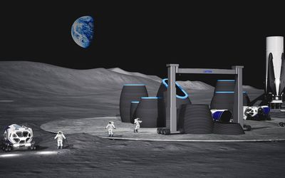 Constructing the first lunar base with space-ready 3D concrete printers