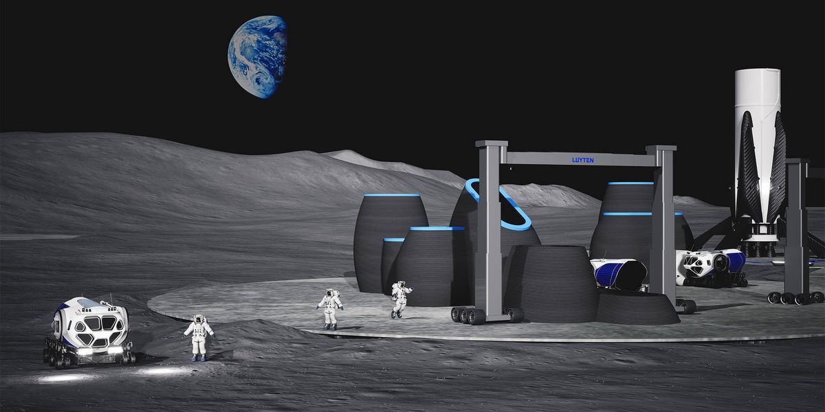 Constructing the first lunar base with space-ready 3D concrete printers