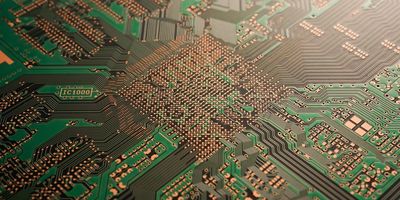PCB with a green solder mask and high-density interconnects