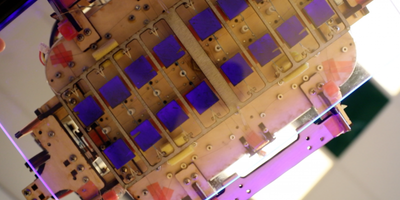 A close-up of the robotic gripper, designed to grab objects in zero gravity using a gecko-inspired adhesive. | Image credit: Kurt Hickman