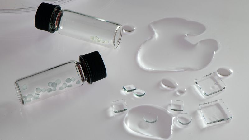 MIT engineers have found that a common hydrogel has unique, super-soaking abilities. Even as temperatures climb, the transparent material continues to absorb moisture, and could serve to harvest water in desert regions, and passively regulate humidity in tropical climates. Image: Felice Frankel