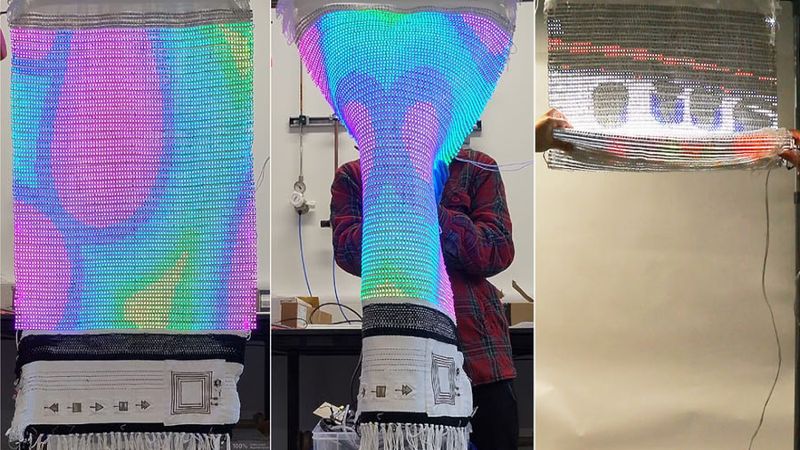 A prototype smart display, fully reproducible using industry-standard looms, is shown here being folded and rolled while retaining its performance.