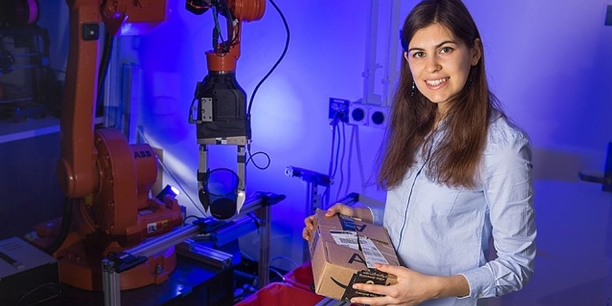 Doctoral student Maria Bauza has been exploring the notion of uncertainty when robots pick up, grasp, or push an object. “If the robot could touch the object, have a notion of tactile information, and be able to react to that information, it will have much more success," she says.