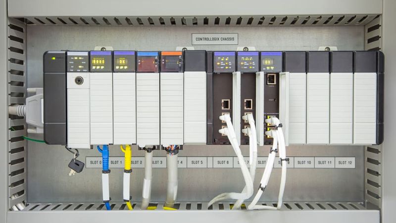 A Programmable Logic Circuit (PLC) with analog digital input and output card, with power supply and processor module