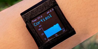 Stuck directly to the subject's skin with tape, this prototype cortisol monitor could track stress and disease.
