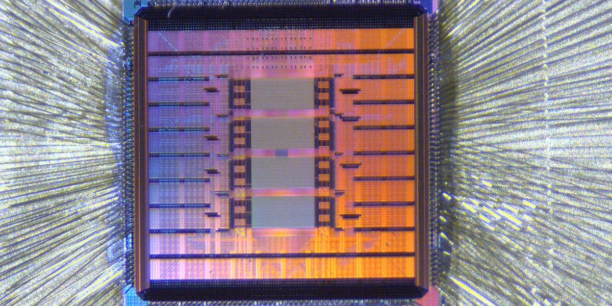 This NIST-developed chip is used to measure the performance of memory devices used by artificial intelligence algorithms. NIST and Google have signed a cooperative research and development agreement to produce a new suite of chips for measuring the performance of devices used in a range of advanced applications. Credit: B. Hoskins/NIST