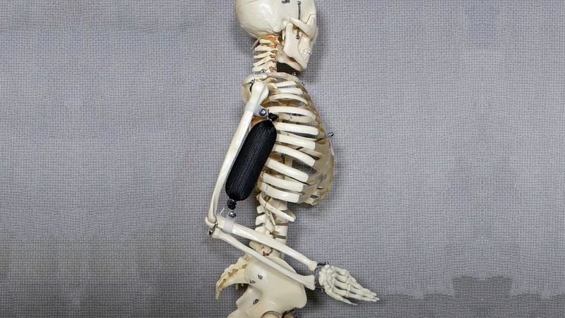 Skeleton with an artificial bicep. Credit: Aslan Miriyev - Columbia Engineering