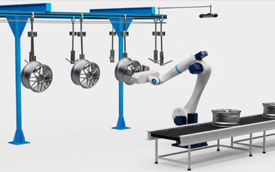 3D scanning of objects moving on an overhead conveyor