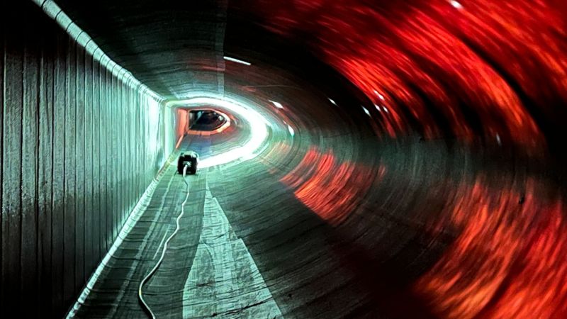 Pipe crawler conducting an inspection inside a wind turbine blade.