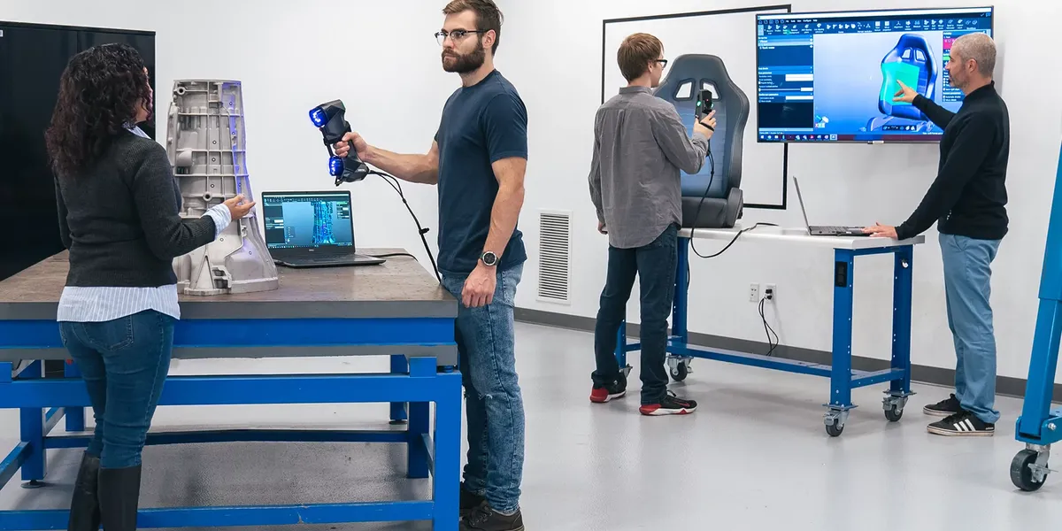 In an engineering lab, students learn how to 3D scan objects in real-time.