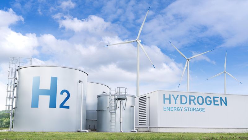 Green hydrogen factory and energy storage concept. © EPFL/iStock(Scharfsinn86)