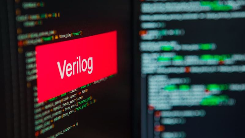 Verilog inscription on the background of computer codes