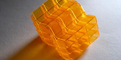 Closeup of an origami structure created through Digital Light Processing 3D printing. (Credit: Christopher Moore, Georgia Tech).