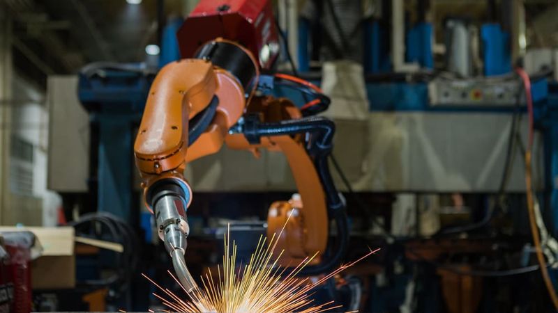 Robotic arm welding in factory