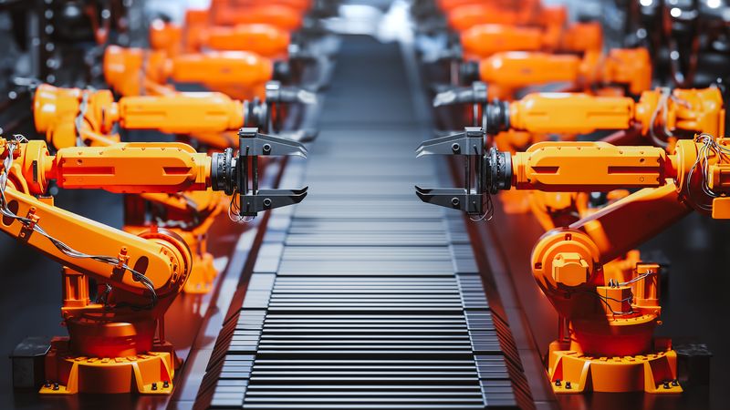 Modern assembly lines rely heavily on industrial robotics 