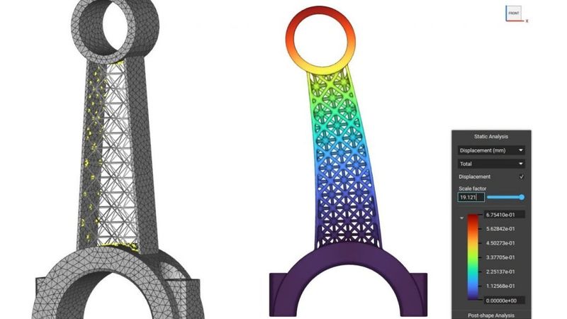 The lattice of this bracket was optimized following an interactive design process that was automated using scripting in nTopCL.