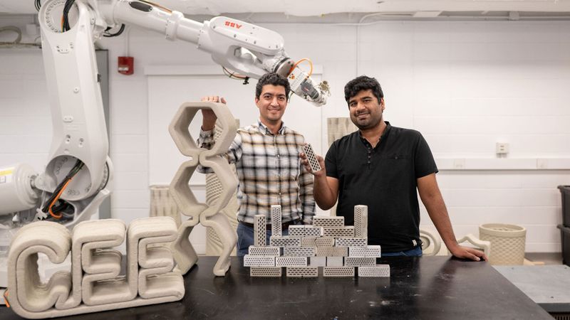 Researchers Reza Moini and Shashank Gupta create stronger and more durable building materials. Photos by Sameer A. Khan/Fotobuddy