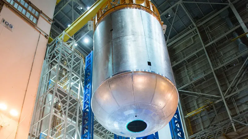 SLS Liquid Oxygen Tank Hardware in Welding. NASA/Michoud/Steve Seipel, from Wikimedia Commons.