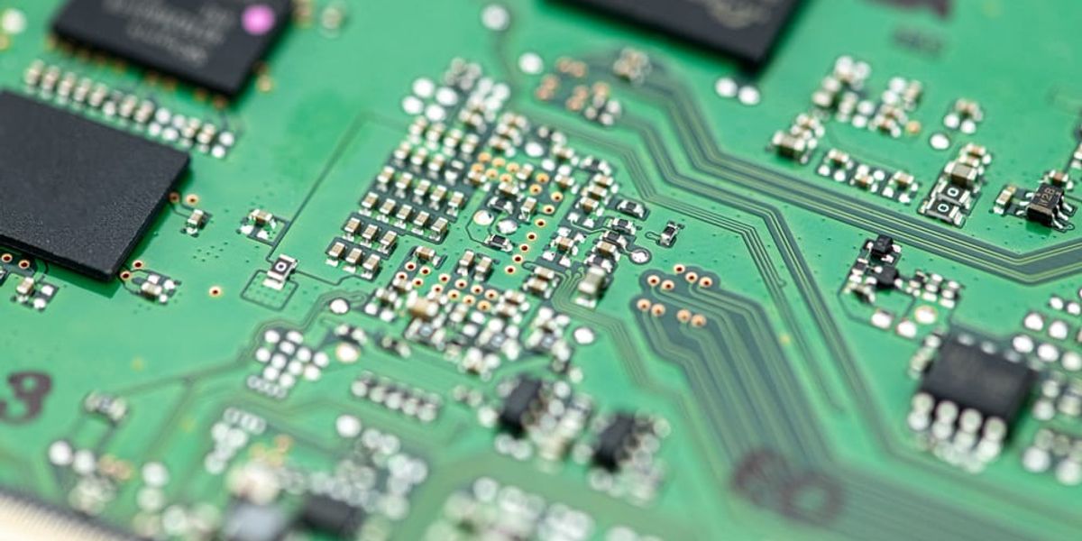 High-tech electronic PCB with processor and microchips